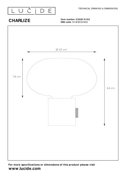 Lucide CHARLIZE - Lampe de table - Ø 23 cm - 1xE27 - Ambre - TECHNISCH